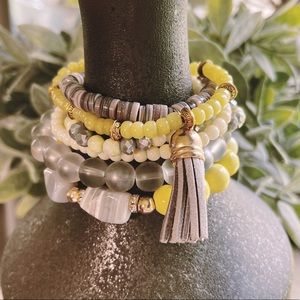 6 Piece Stackable Stretch Bracelet Set Yellow/Grey